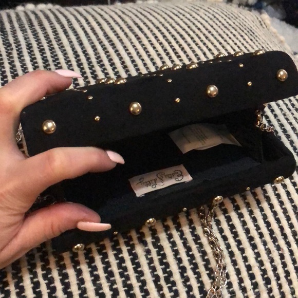 Estee & Lilly PuckerMinaudiereGoldStudsClutchBlack - Picture 5 of 7